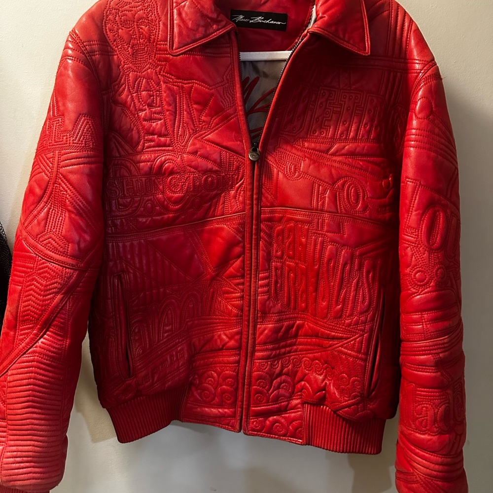 Marc Buchanan size 14 Red Embossed Leather Jacket. See photos